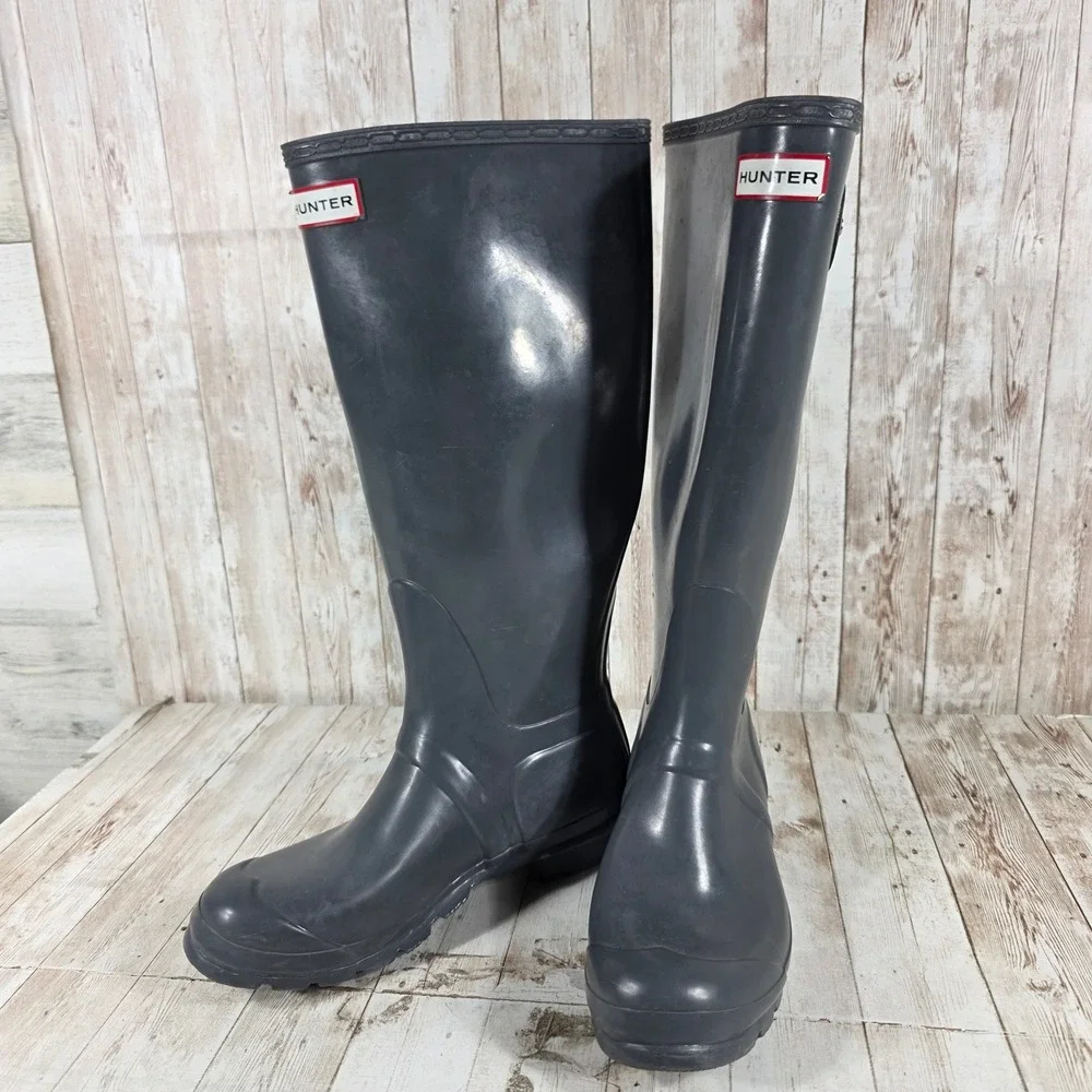 Hunter Original‎ Gloss Tall Navy Blue Rain Boots Womens Size 7 Waterproof W23616